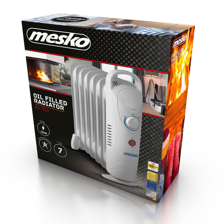 Mesko oliekachel, 7 ribben, 800W, temperatuurregeling, grijs, MS 7804