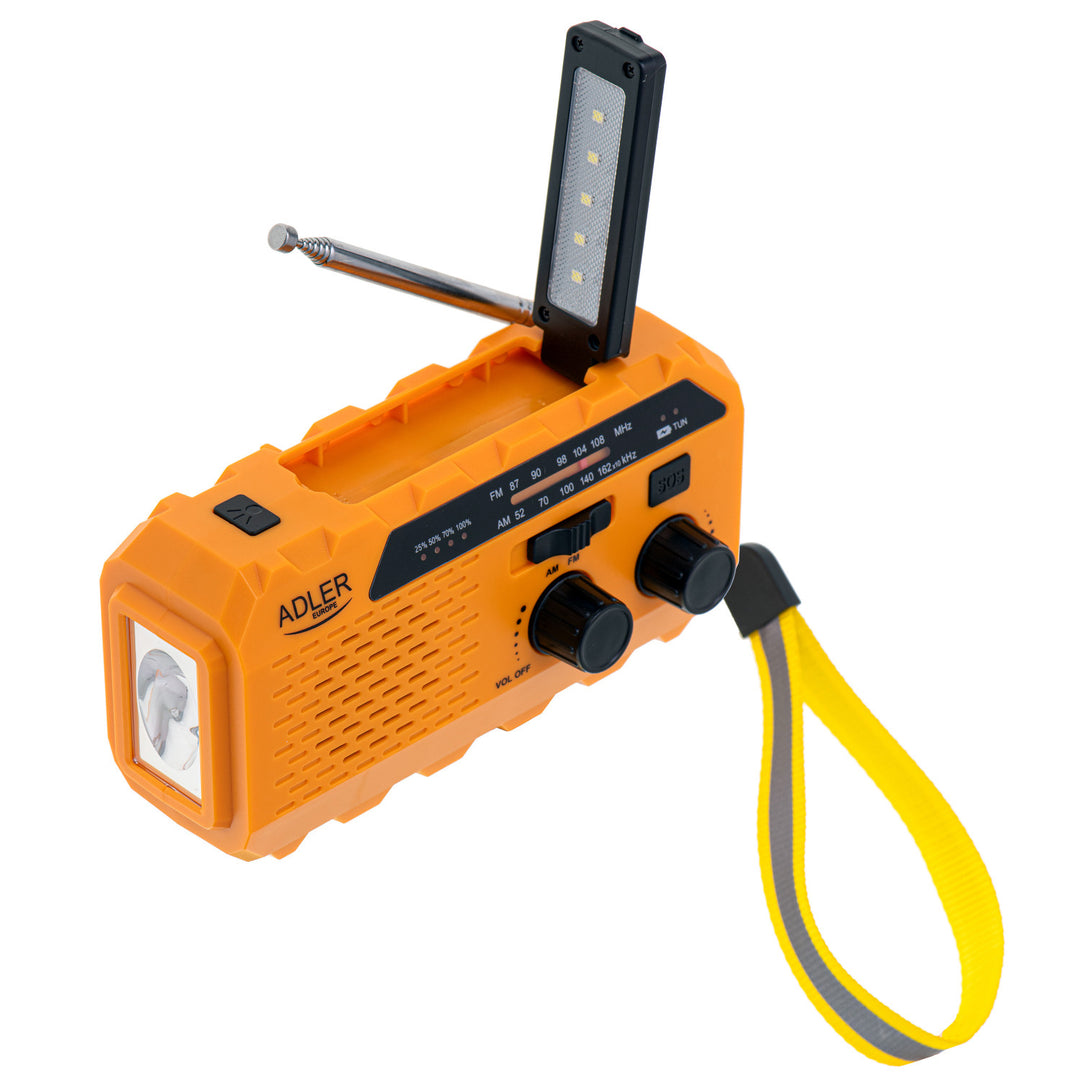 Adler radio op zonne-energie, oplaadbare batterij 1200 mAh, zaklamp, handslinger, AD 1197