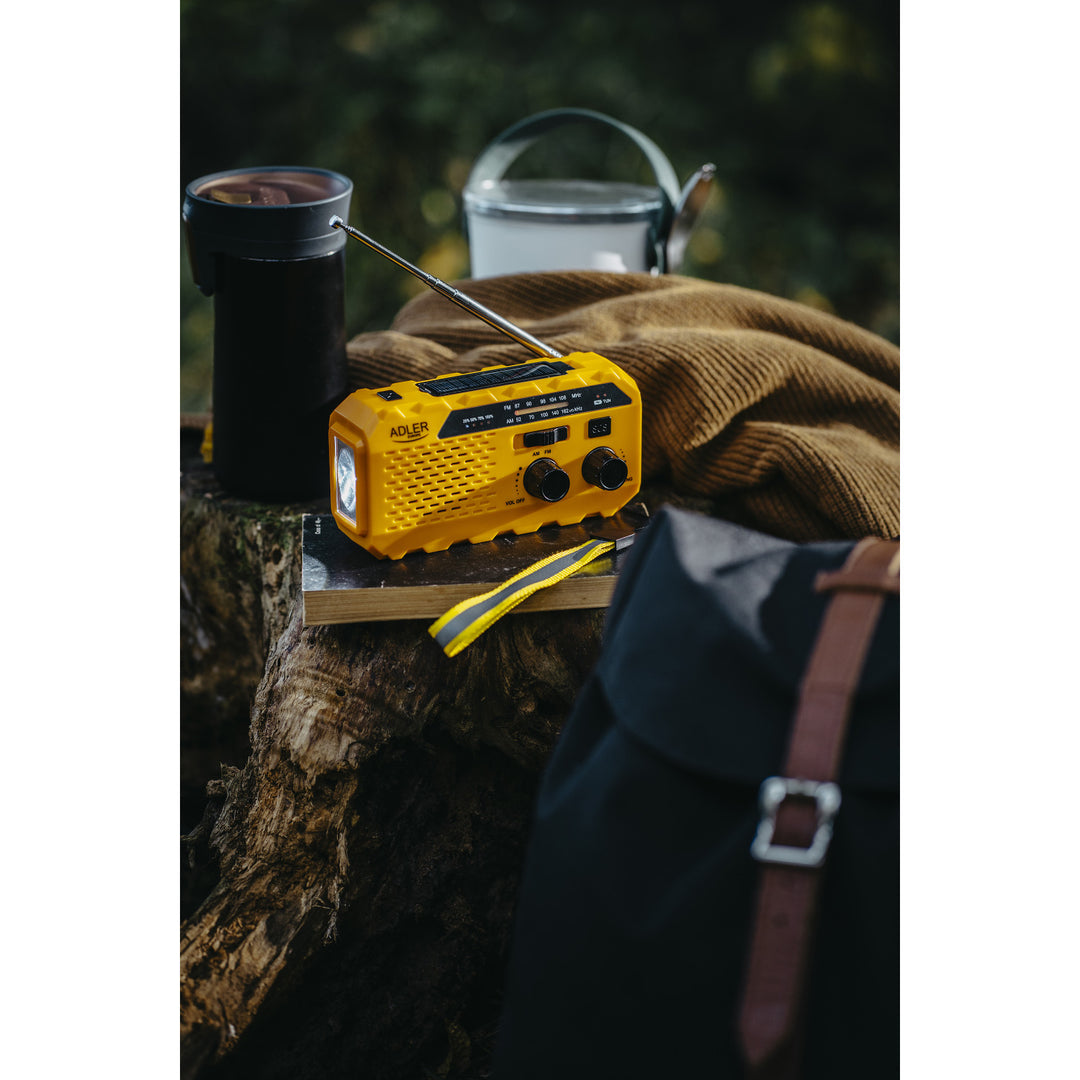 Adler radio op zonne-energie, oplaadbare batterij 1200 mAh, zaklamp, handslinger, AD 1197