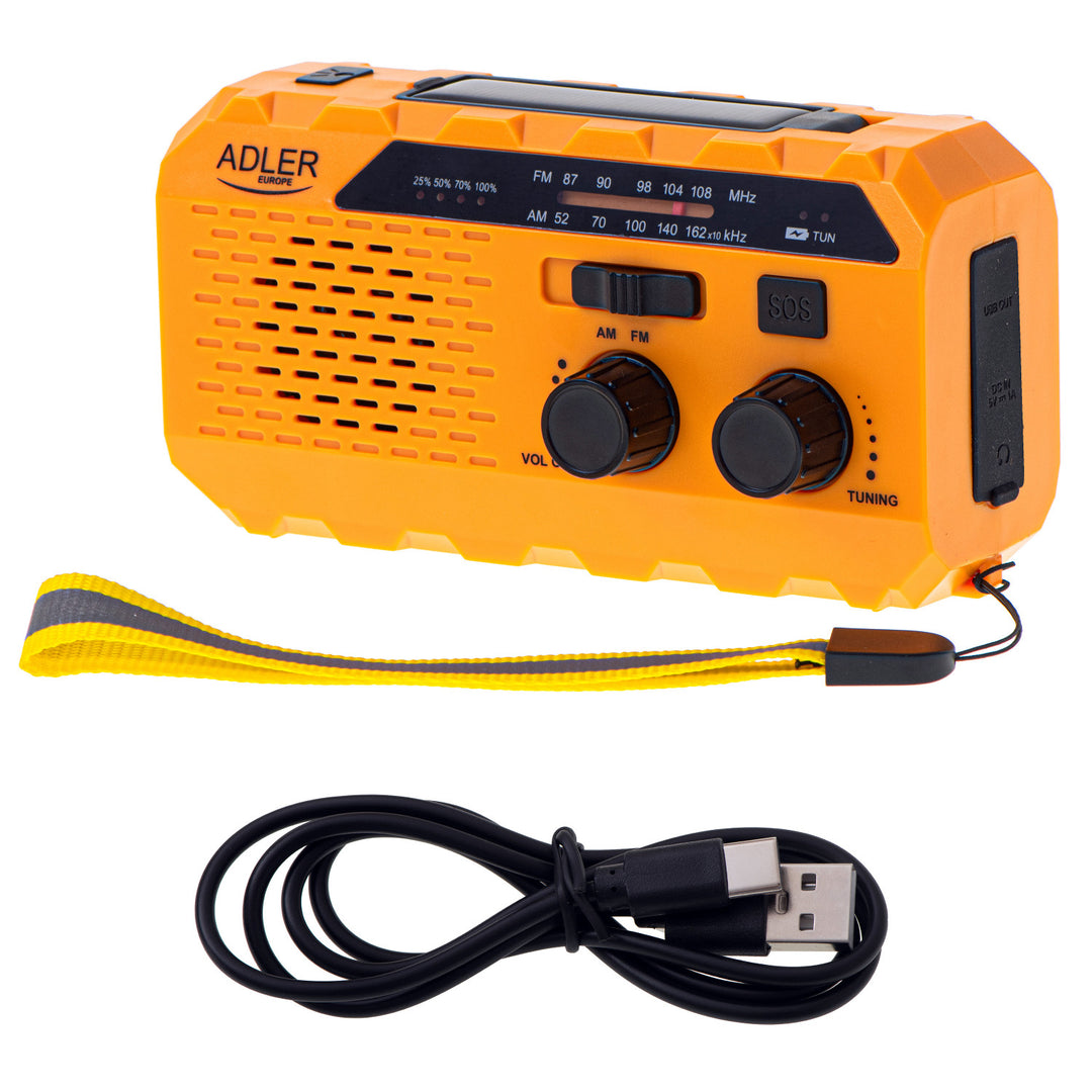 Adler radio op zonne-energie, oplaadbare batterij 1200 mAh, zaklamp, handslinger, AD 1197