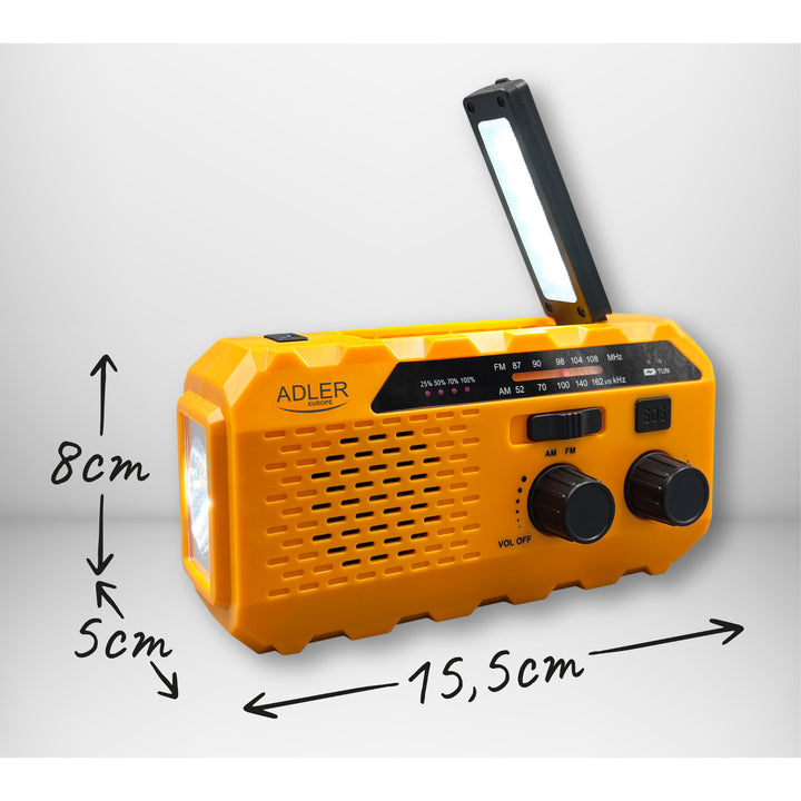 Adler radio op zonne-energie, oplaadbare batterij 1200 mAh, zaklamp, handslinger, AD 1197