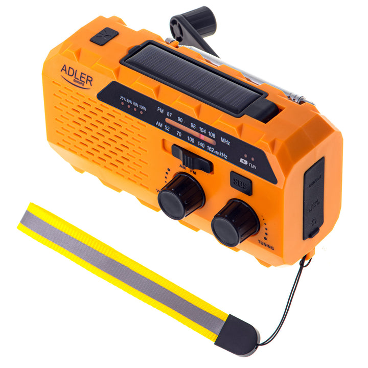 Adler radio op zonne-energie, oplaadbare batterij 1200 mAh, zaklamp, handslinger, AD 1197