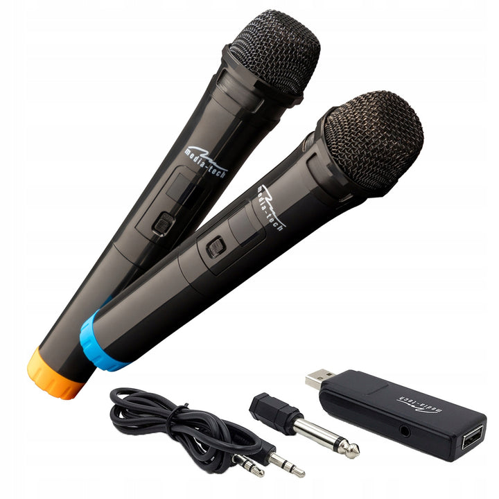 Twee draadloze microfoons met USB-ontvanger voor luidspreker met karaokefunctie, Mediatech MT395