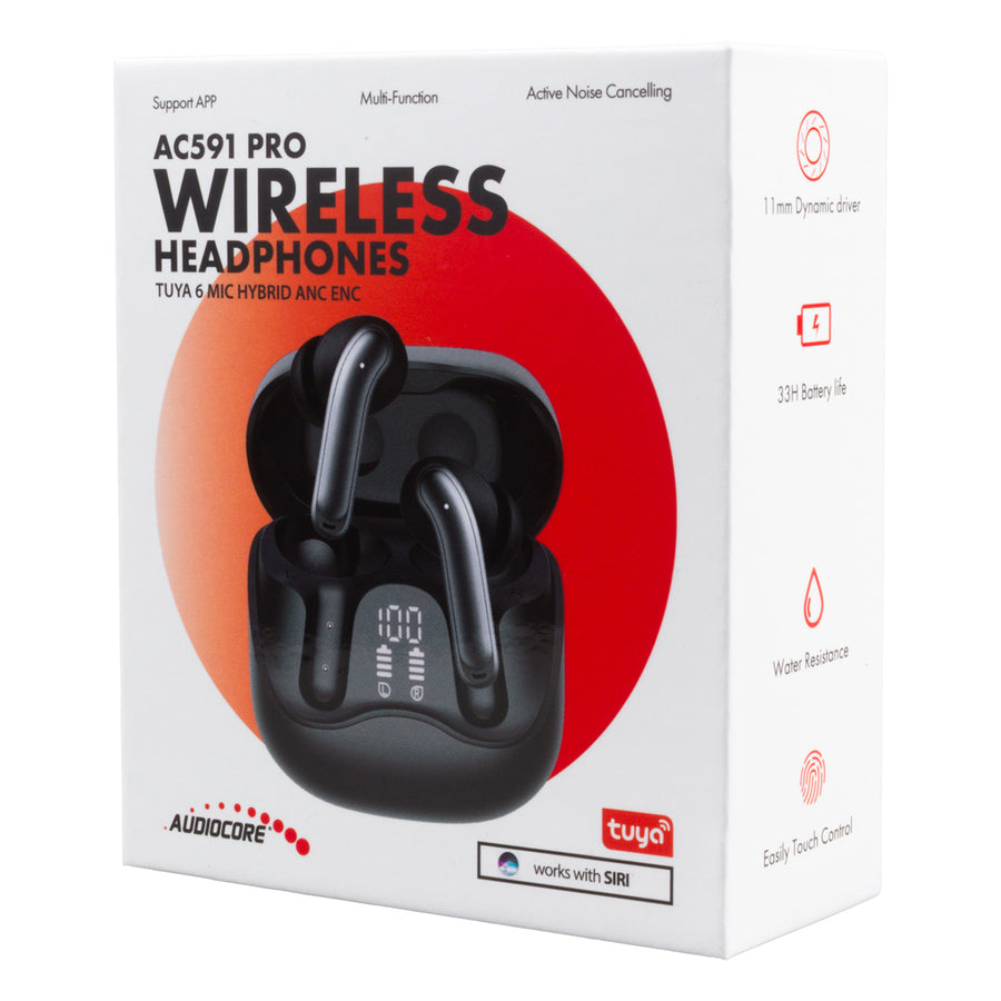 Audiocore draadloze hoofdtelefoon, hybride ANC, ENC, 6 microfoons, oplaadcase, Tuya, AC591 PRO