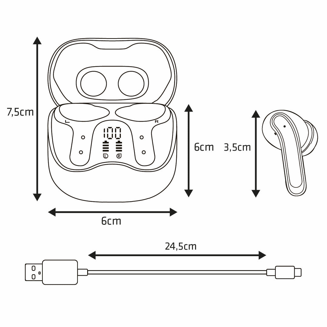 Audiocore draadloze hoofdtelefoon, hybride ANC, ENC, 6 microfoons, oplaadcase, Tuya, AC591 PRO