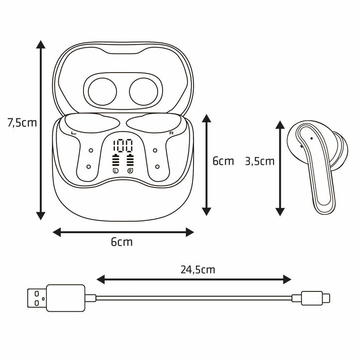 Audiocore draadloze hoofdtelefoon, hybride ANC, ENC, 6 microfoons, oplaadcase, Tuya, AC591 PRO