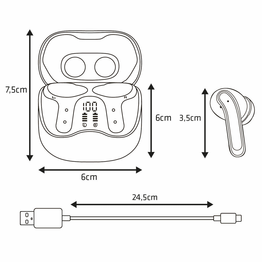Audiocore draadloze hoofdtelefoon, hybride ANC, ENC, 6 microfoons, oplaadcase, Tuya, AC591 PRO