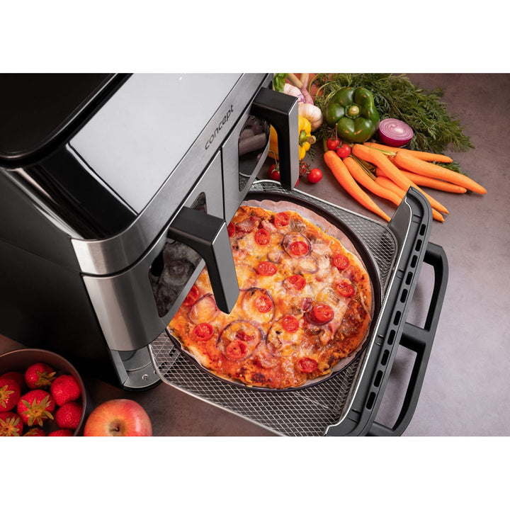 Concept vetvrije friteuse, 3 aparte laden, gesynchroniseerd koken, 8 vooraf ingestelde programma's, FR9000