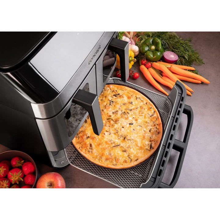 Concept vetvrije friteuse, 3 aparte laden, gesynchroniseerd koken, 8 vooraf ingestelde programma's, FR9000