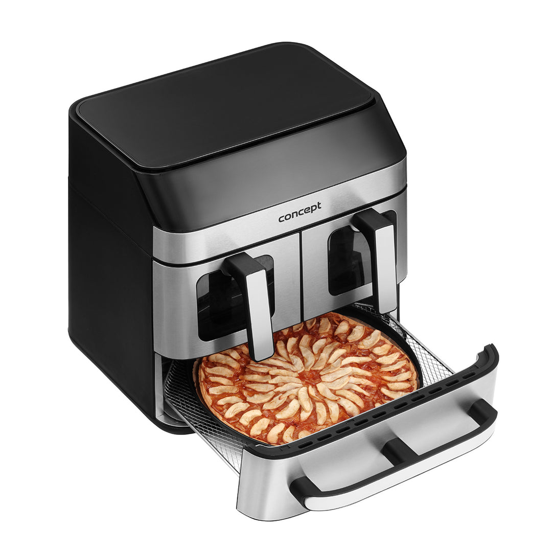 Concept vetvrije friteuse, 3 aparte laden, gesynchroniseerd koken, 8 vooraf ingestelde programma's, FR9000