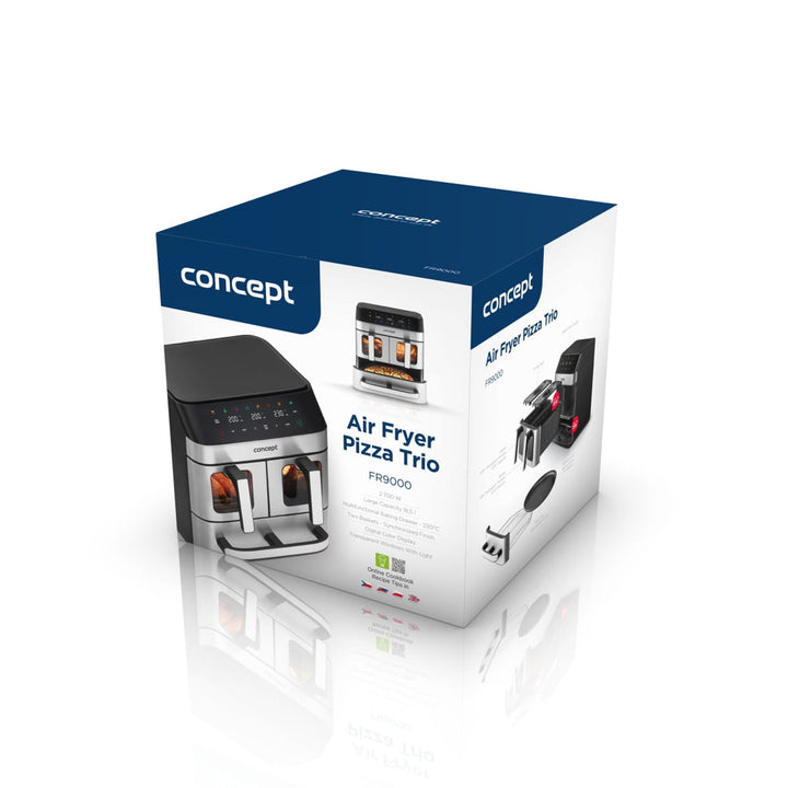 Concept vetvrije friteuse, 3 aparte laden, gesynchroniseerd koken, 8 vooraf ingestelde programma's, FR9000