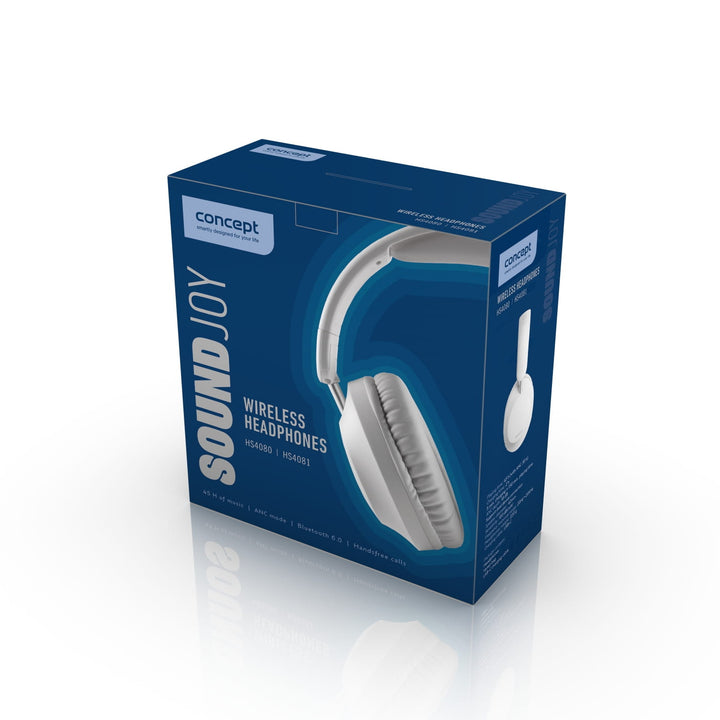 Concept SoundJoy draadloze hoofdtelefoon voor in de oren, tot 45 uur afspeeltijd, Bluetooth 6.0, snel opladen, actieve ruisonderdrukking tot 18 dB, wit, HS4081