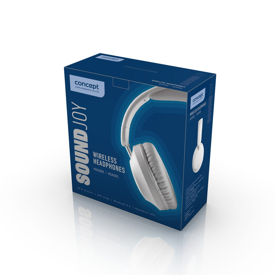 Concept SoundJoy draadloze hoofdtelefoon voor in de oren, tot 45 uur afspeeltijd, Bluetooth 6.0, snel opladen, actieve ruisonderdrukking tot 18 dB, wit, HS4081