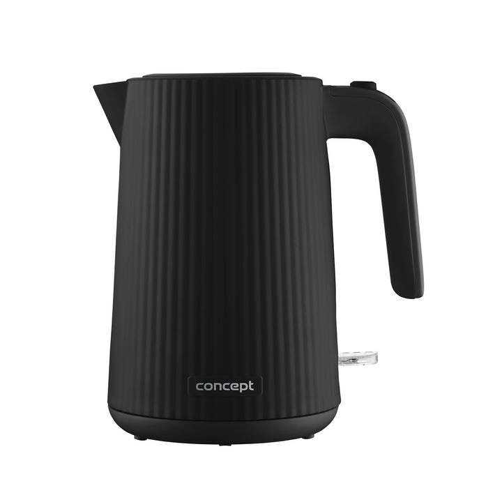 Concept kunststof waterkoker, 1,7L, geribbeld ontwerp, drievoudig veiligheidssysteem, bezinkselfilter, waterpeilindicator, zwart, RK2391