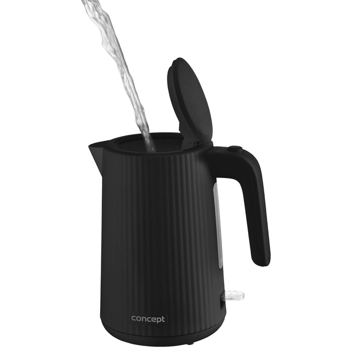 Concept kunststof waterkoker, 1,7L, geribbeld ontwerp, drievoudig veiligheidssysteem, bezinkselfilter, waterpeilindicator, zwart, RK2391