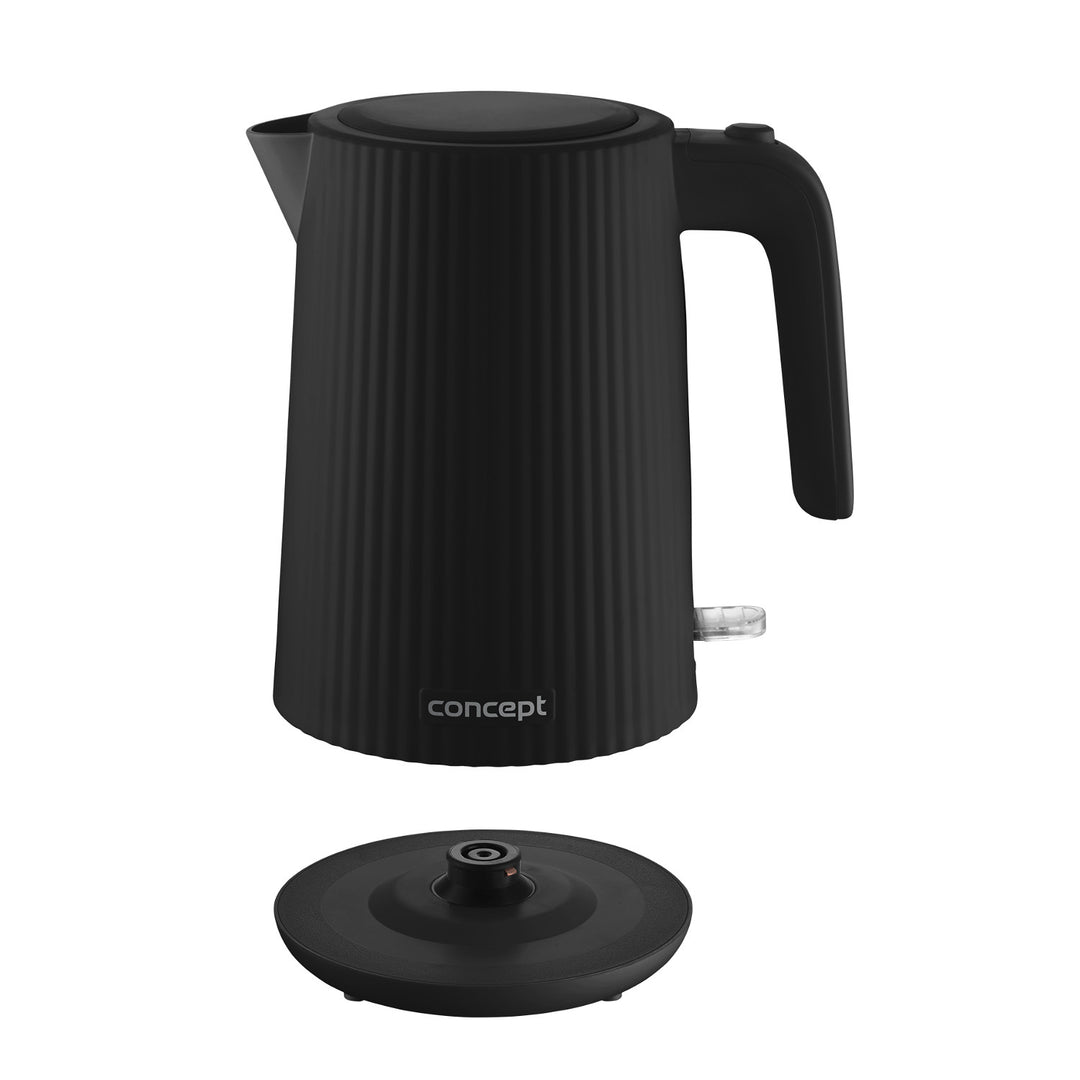 Concept kunststof waterkoker, 1,7L, geribbeld ontwerp, drievoudig veiligheidssysteem, bezinkselfilter, waterpeilindicator, zwart, RK2391