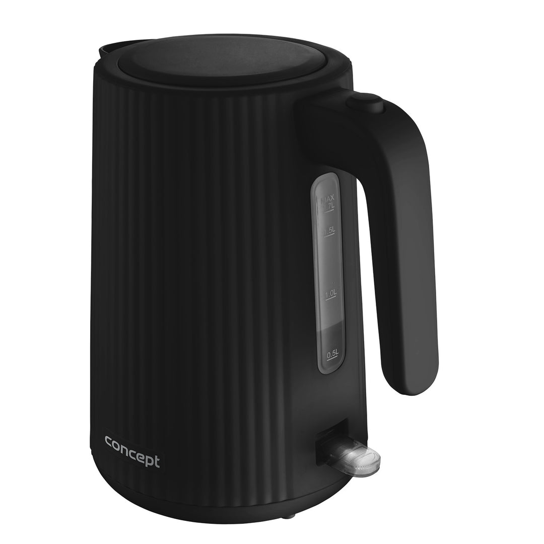 Concept kunststof waterkoker, 1,7L, geribbeld ontwerp, drievoudig veiligheidssysteem, bezinkselfilter, waterpeilindicator, zwart, RK2391