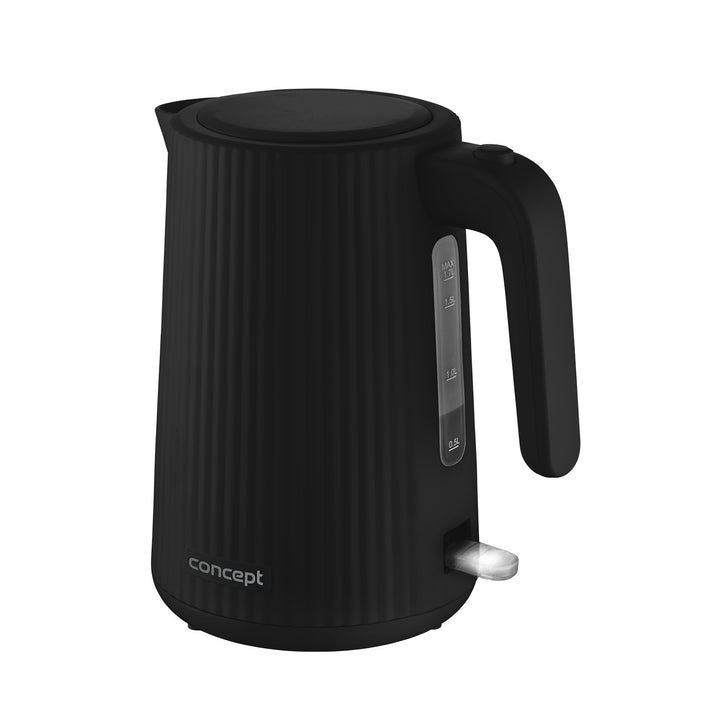 Concept kunststof waterkoker, 1,7L, geribbeld ontwerp, drievoudig veiligheidssysteem, bezinkselfilter, waterpeilindicator, zwart, RK2391