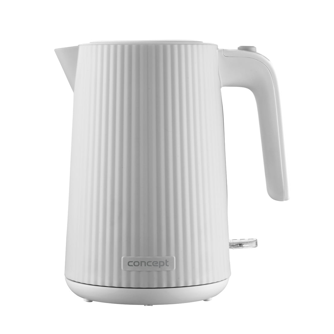 Concept kunststof waterkoker, 1,7L, geribbeld ontwerp, drievoudig veiligheidssysteem, bezinkselfilter, waterpeilindicator, wit, RK2390