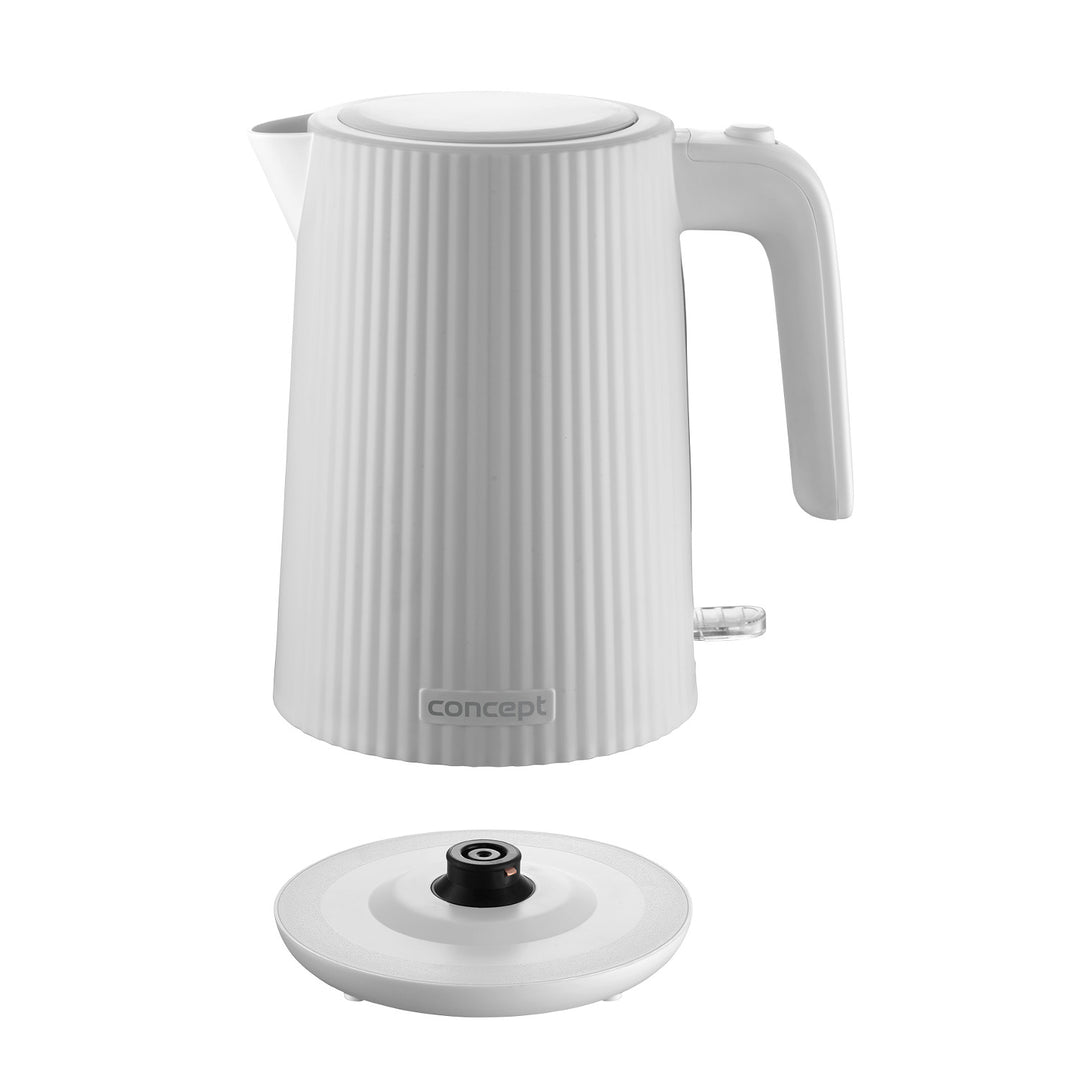 Concept kunststof waterkoker, 1,7L, geribbeld ontwerp, drievoudig veiligheidssysteem, bezinkselfilter, waterpeilindicator, wit, RK2390