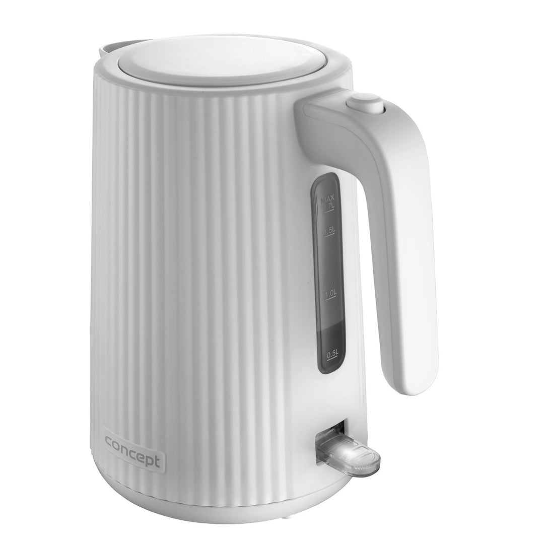 Concept kunststof waterkoker, 1,7L, geribbeld ontwerp, drievoudig veiligheidssysteem, bezinkselfilter, waterpeilindicator, wit, RK2390