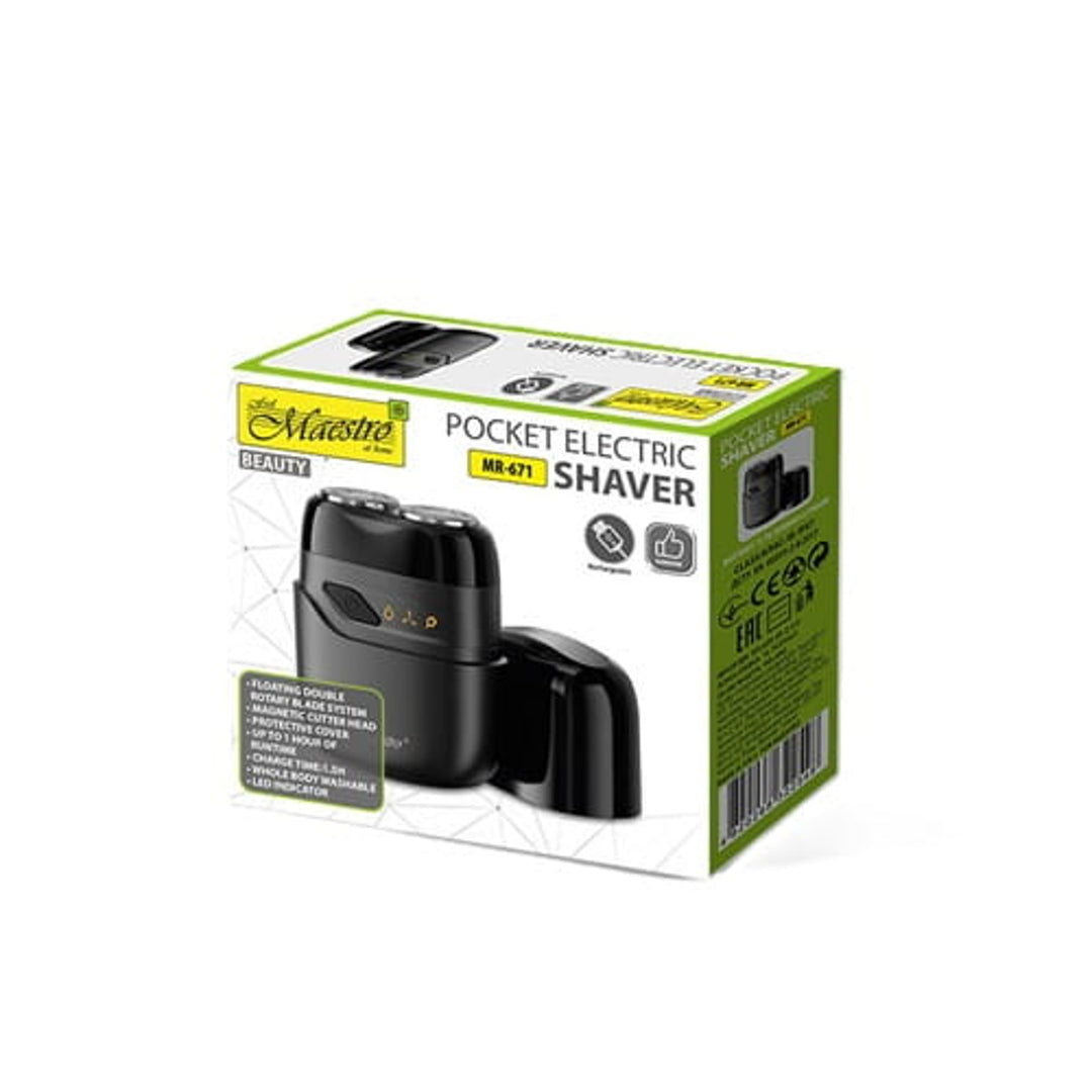 Maestro elektrisch scheerapparaat, 2 scheerhoofden, opladen via USB C, werktijd tot 60 minuten, eenvoudig te reinigen, MR-671