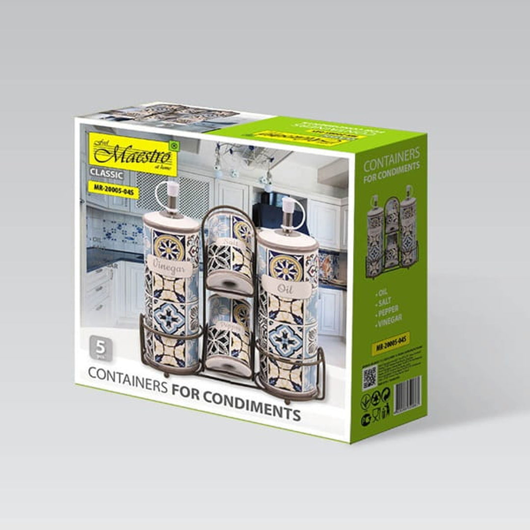 Holiday in Porto Maestro kruiden set van keramiek, 5 elementen, inhoud 2x100ml en 2x300ml, Met metalen standaard, MR-20005-04S