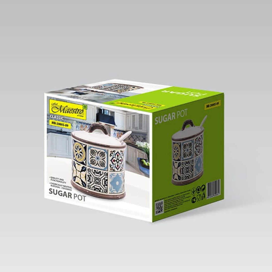Keramische suikerpot van Maestro voor vakantie in Porto, inhoud 300ml, compleet met keramische lepel, MR-20005-09