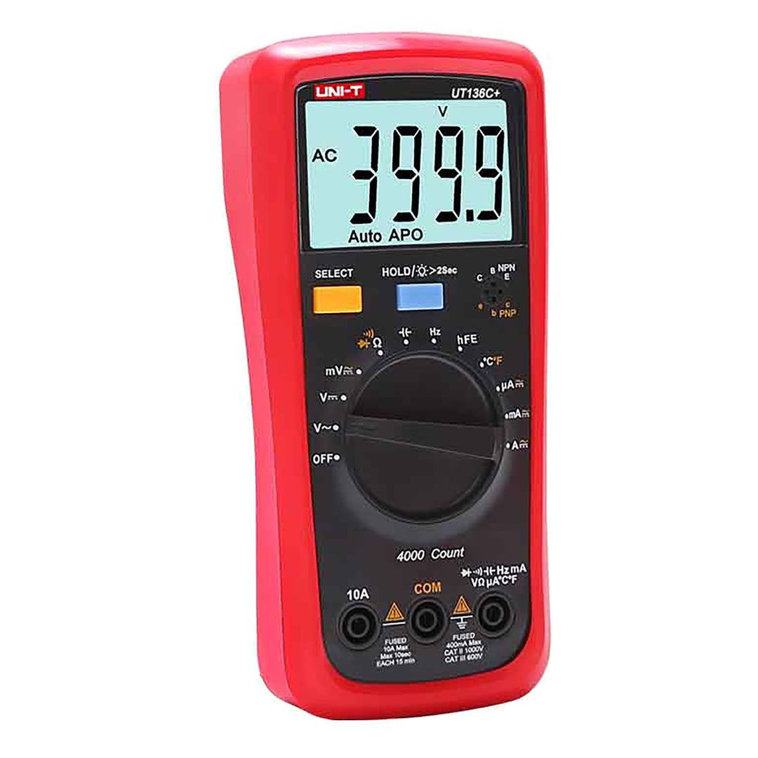 Uni-T digitale multimeter, spanning- en stroommeting, meetsnoeren inbegrepen, temperatuursonde, UT136C+
