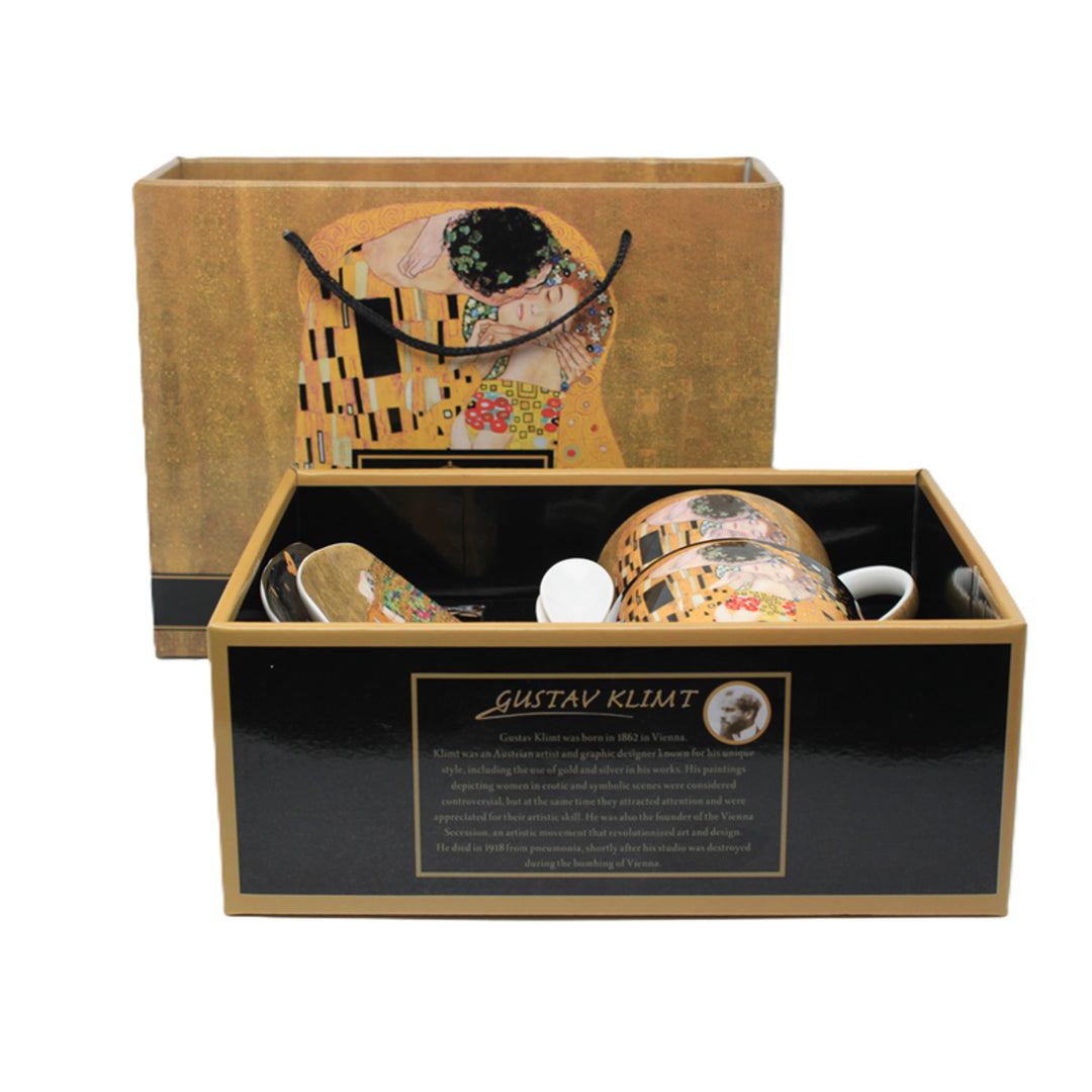 Queen Isabell - Set van 2 porseleinen kopjes, Klimt's Kiss-motief, theelepels, 250 ml, W25KL60-2-19000