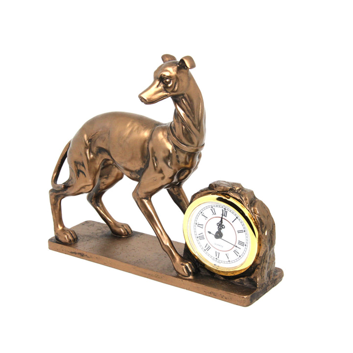 Queen Isabell - klok - Decoratieve staande klok hondenfiguur - golden greyhound