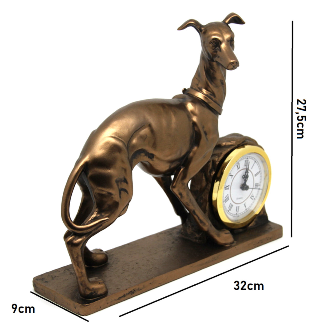 Queen Isabell - klok - Decoratieve staande klok hondenfiguur - golden greyhound