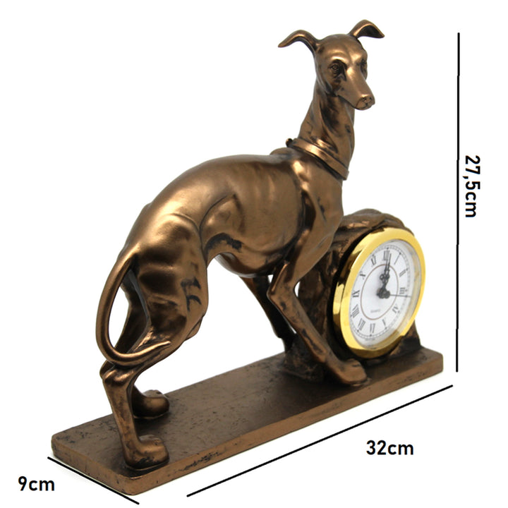 Queen Isabell - klok - Decoratieve staande klok hondenfiguur - golden greyhound