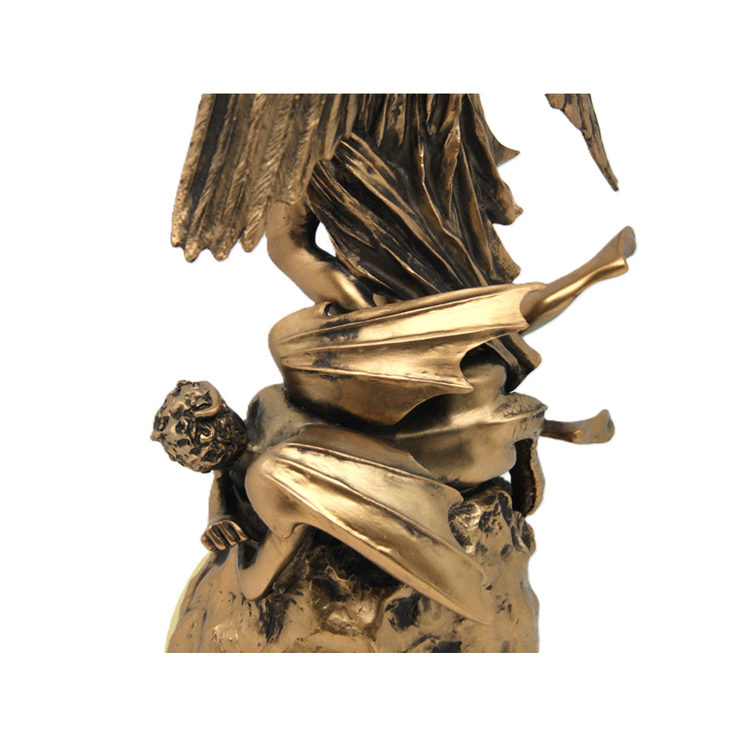 Aartsengel Michaël beeldje, klok, bronzen religieus beeld, koningin Isabel