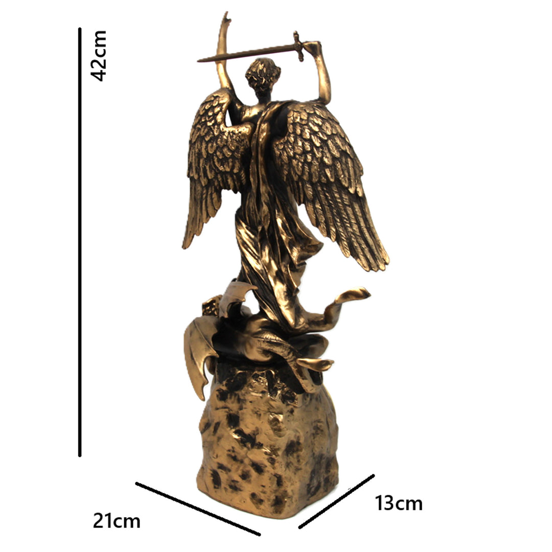 Aartsengel Michaël beeldje, klok, bronzen religieus beeld, koningin Isabel