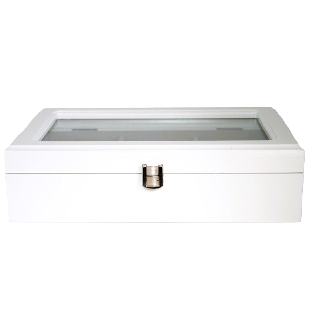 Queen Isabell - Sieradendoosje - houten vakjes en glazen deksel - Wit