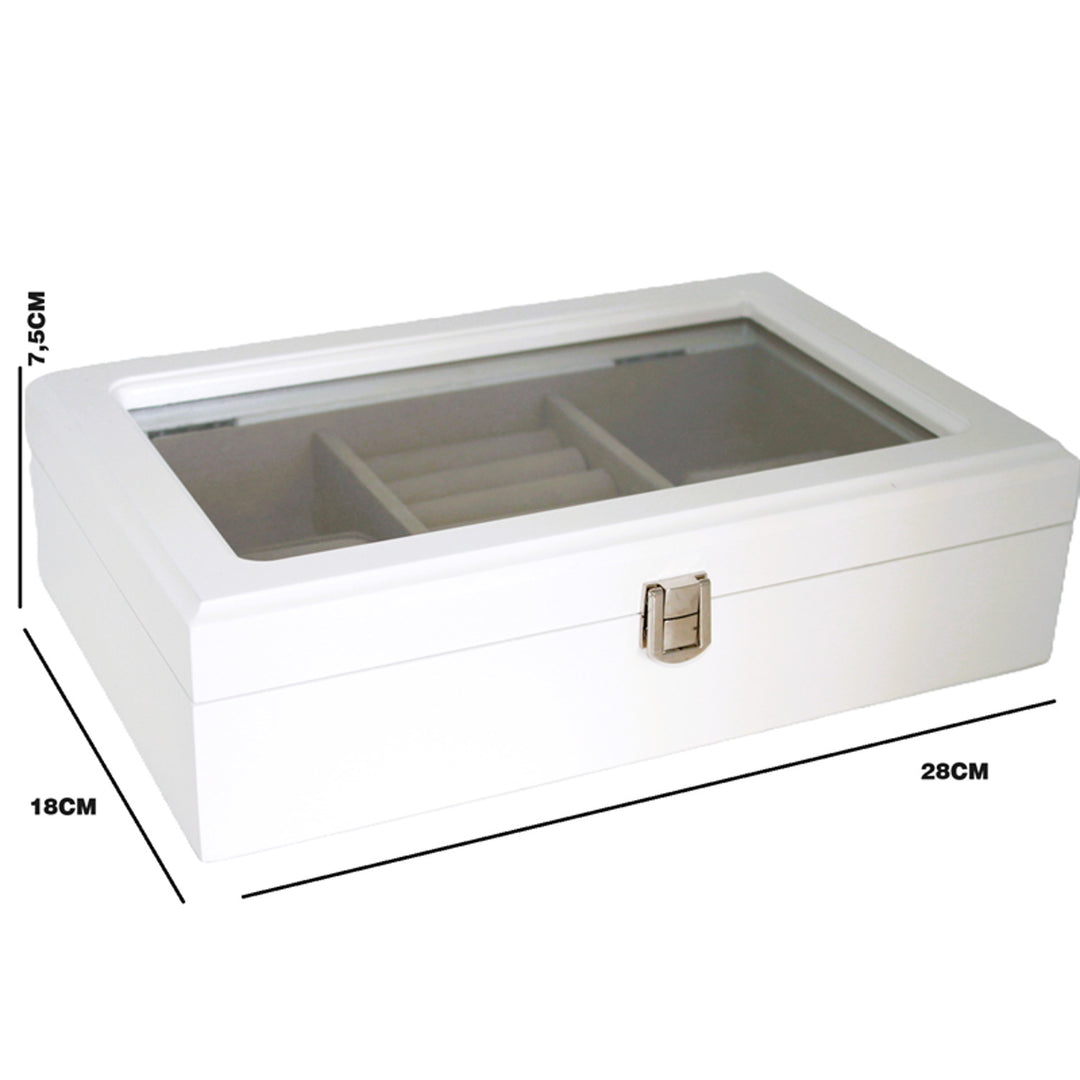 Queen Isabell - Sieradendoosje - houten vakjes en glazen deksel - Wit