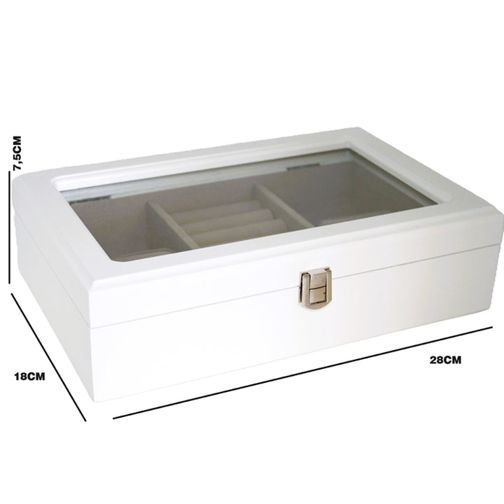 Queen Isabell - Sieradendoosje - houten vakjes en glazen deksel - Wit