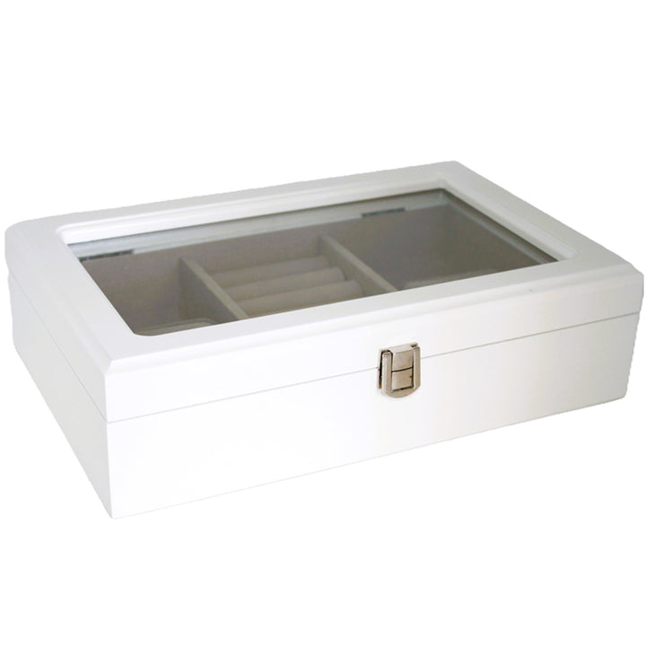 Queen Isabell - Sieradendoosje - houten vakjes en glazen deksel - Wit