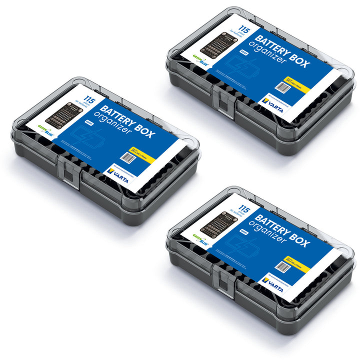 GreenBlue batterijhouder, transparant deksel, 115 vakjes, Varta Box GB189, 3 stuks