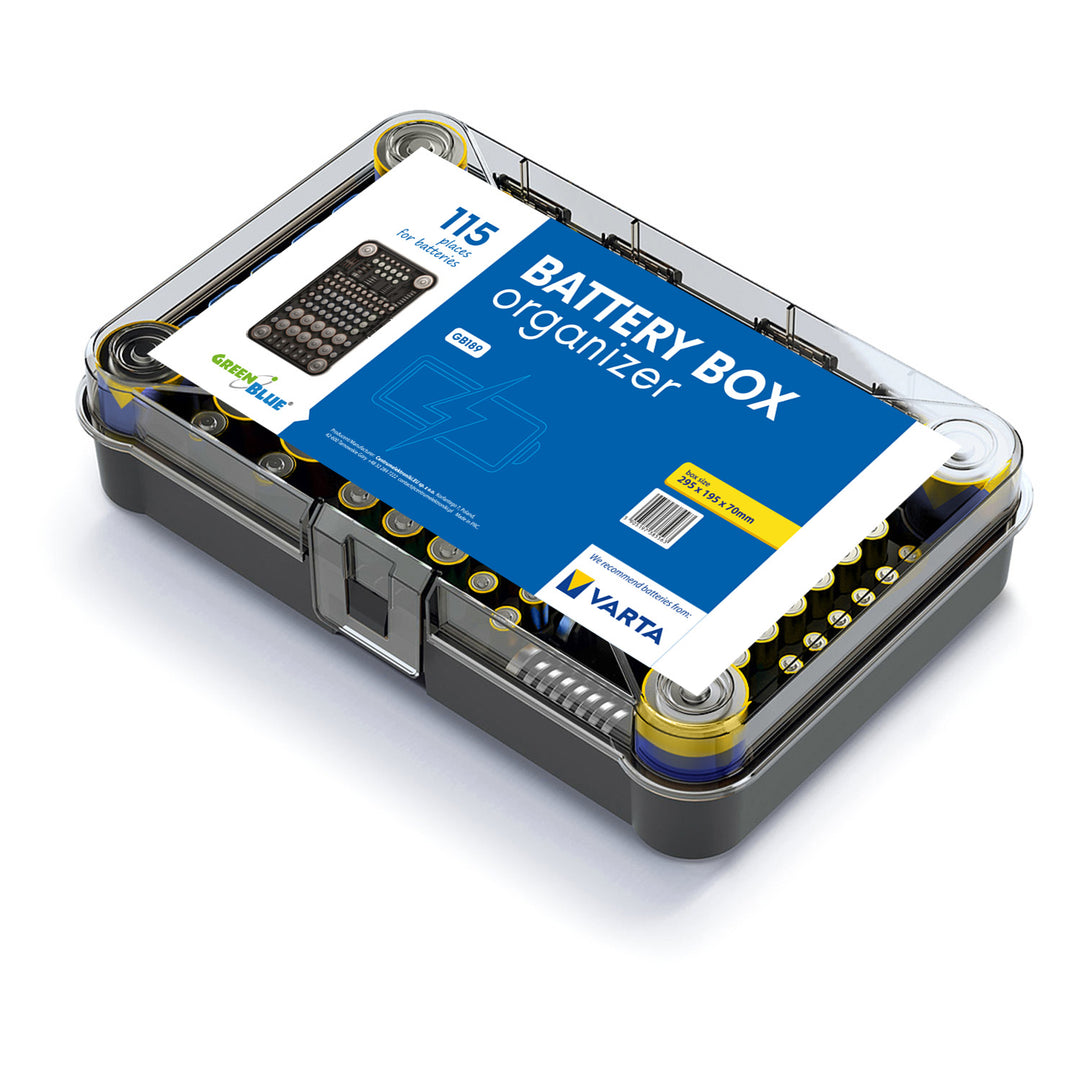 GreenBlue batterijhouder, transparant deksel, 115 vakjes, Varta Box GB189, 5 stuks