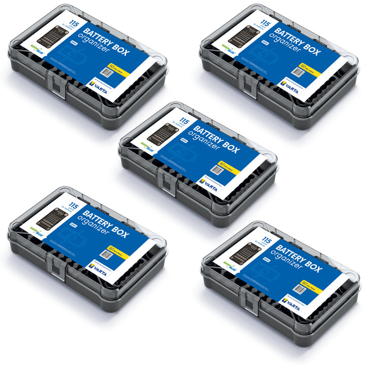GreenBlue batterijhouder, transparant deksel, 115 vakjes, Varta Box GB189, 5 stuks