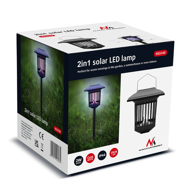 Maclean Solar LED Insecticide Light, IP44, LED/UV, 2*AA Ni-MH 200 mAh oplaadbare batterij, solar 2V DC MCE448, 2 stuks