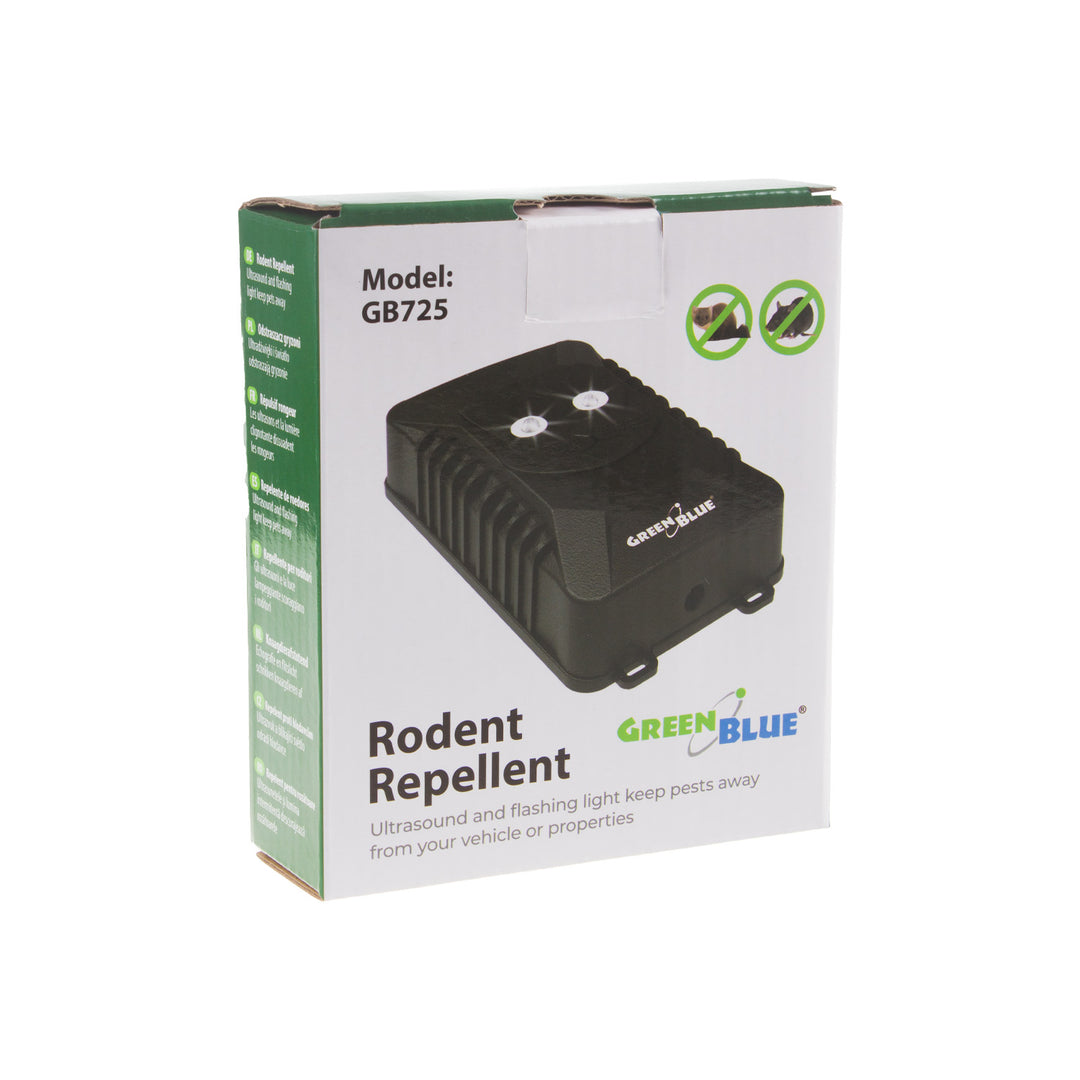 GreenBlue GB725 - Verjager met 4x AA batterij - Afschrikmiddel voor knaagdieren en marterachtigen met ultrasone en LED-verlichting - 18-36 kHz - 110 dB