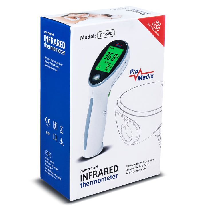 Promedix PR-960 contactloze infrarood medische thermometer + 2x AAA Varta industriële batterijen