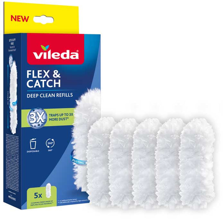 Vileda Flex&Catch stofbezem navullingen, 5 stuks, 100% gerecyclede vezels, 360° navulling