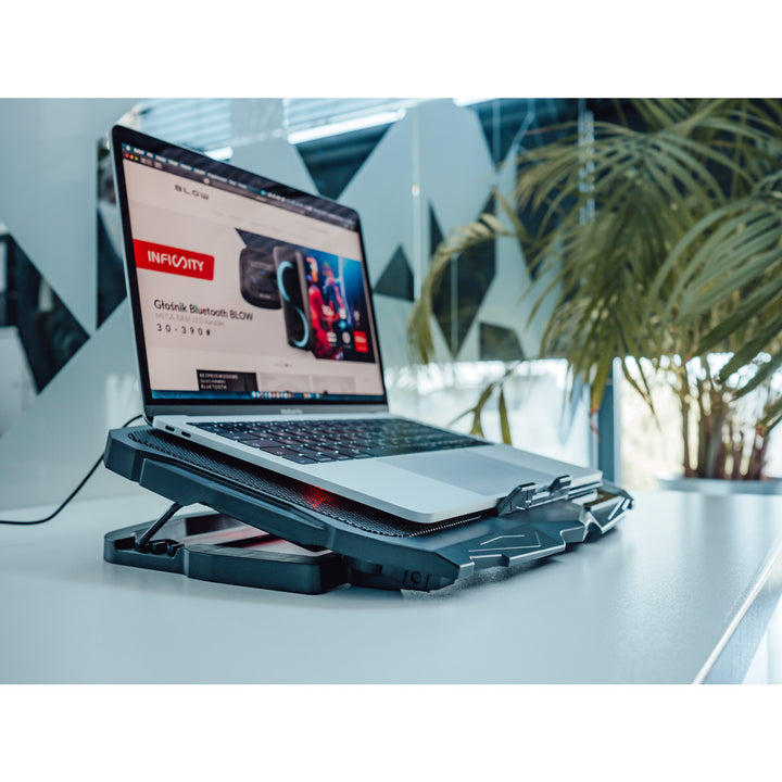 Blaas Hurricane laptop koelstandaard, vier ventilatoren, rode verlichting, ingebouwde USB-hub