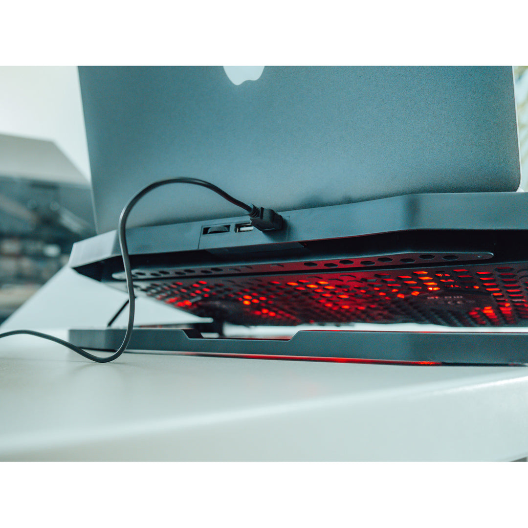 Blaas Hurricane laptop koelstandaard, vier ventilatoren, rode verlichting, ingebouwde USB-hub