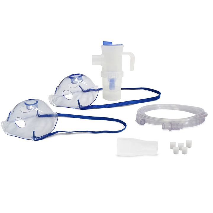 Omnibus inhalatie/verneveling accessoire set, grote 12ml vernevelaar, blauwe kleur, 5 reserve filters, snelheidsregeling