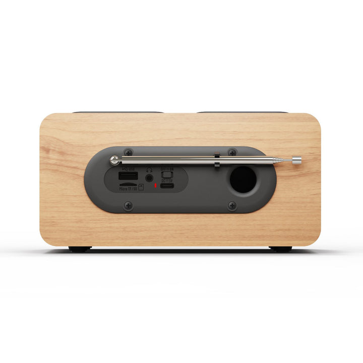 Draagbare radio van Blaupunkt, DAB+ digitale radio en FM-tuner, Bluetooth, hoofdtelefoonuitgang, USB- en microSD-speler, LCD-scherm, klok en alarmfunctie, voeding via oplaadbare USB-C-batterij, DR10CR